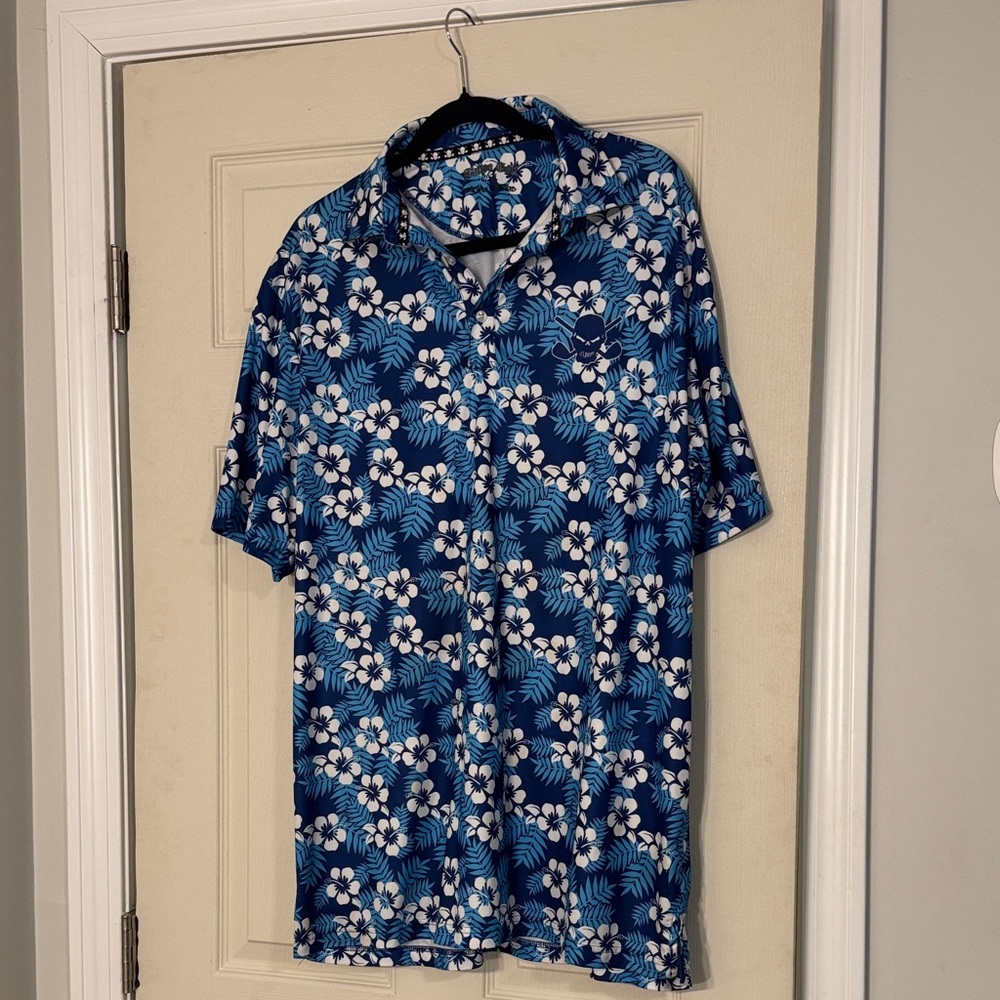 Stylish Blue Floral Polo Shirt